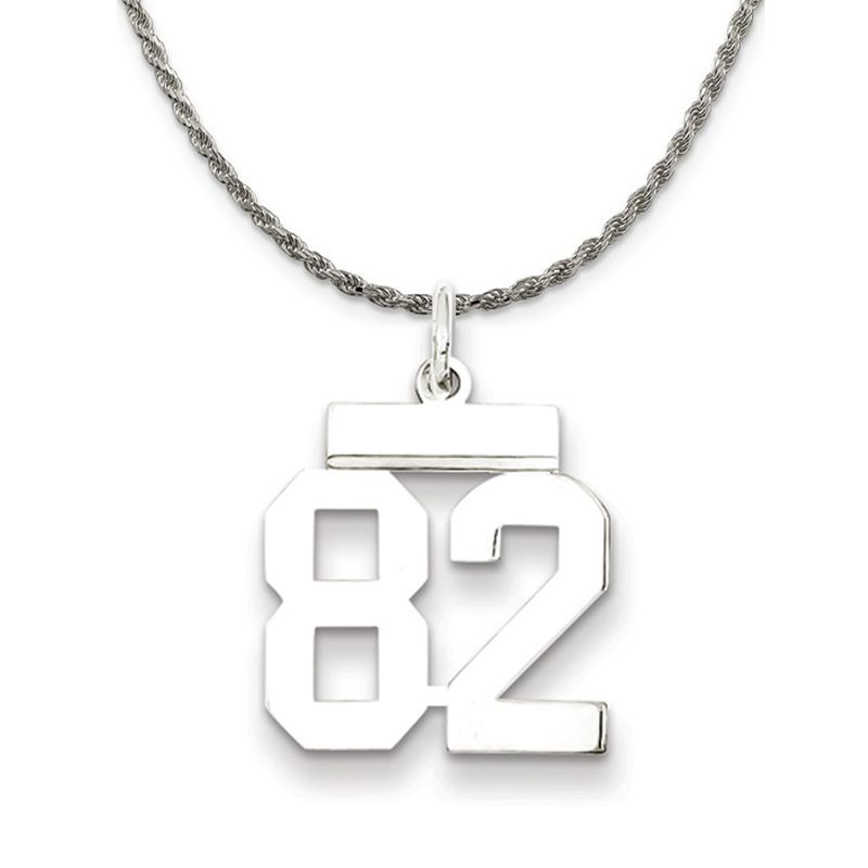 Sterling Silver Athletic Lg Polished Number 82 Necklace - 24 Inch
